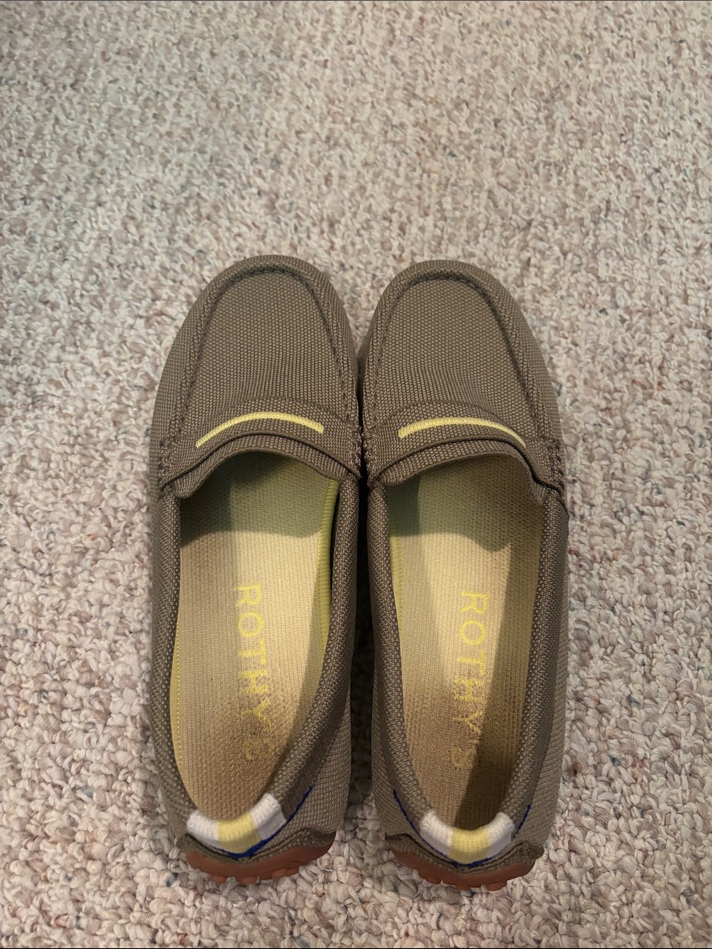 Rothy's Women’s Olive-Brown Slip-On Loafers with Yellow Accents